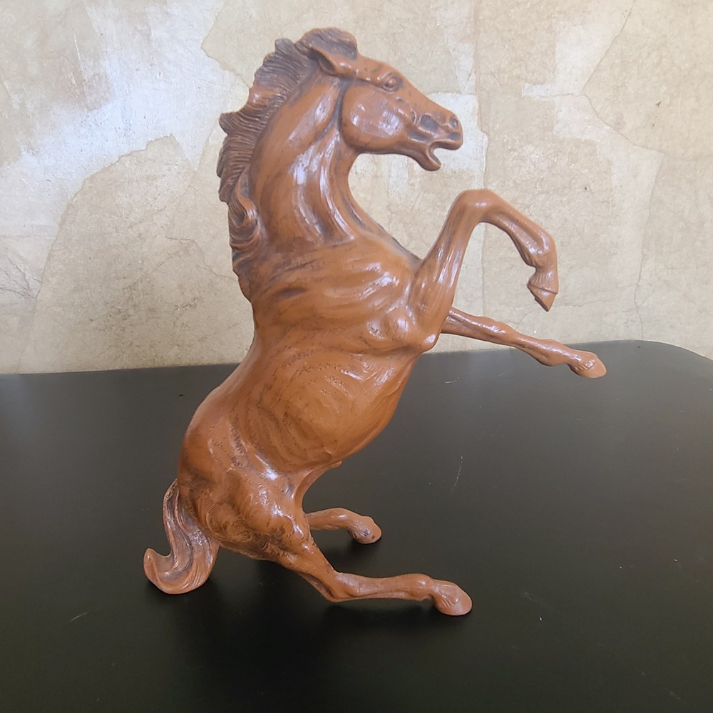 Vintage Hartland Rearing Horse Figurine Faux Wood Grain Brown Equestrian Decor